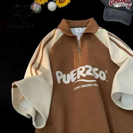 Puerzso Retro style waffle thermal Polo – Coffee