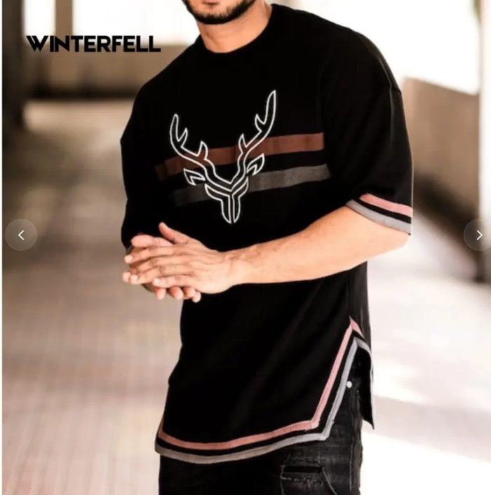 drop shoulder t shirt deer black