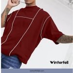 Maroon Piping Drop Shoulder T shirt