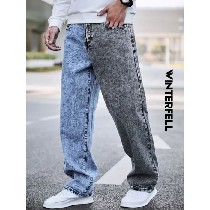 baggy pant two tone contrast jeans