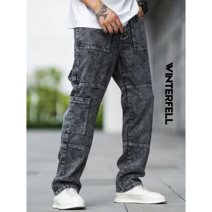 EMRG Men Patched Pocket Side Cargo Jeans