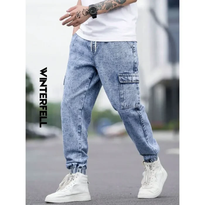 Flap Pocket Drawstring Waist Cargo Jeans