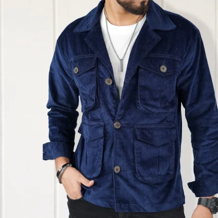 Navy Blue Corduroy 4 Pocket Jacket