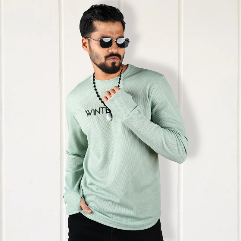 Waffle Knit Full Sleeve Tee - Mint Green