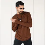 Waffle Knit Full Sleeve Tee - Brown