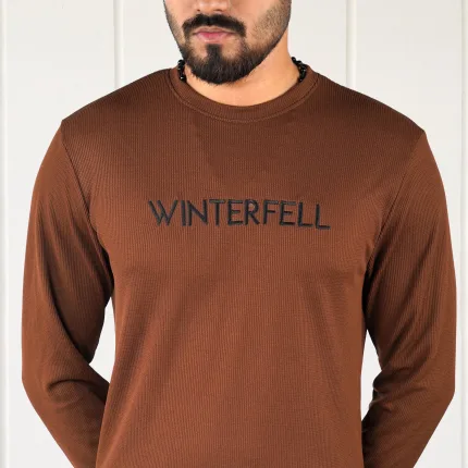 Waffle Knit Full Sleeve Tee - Brown