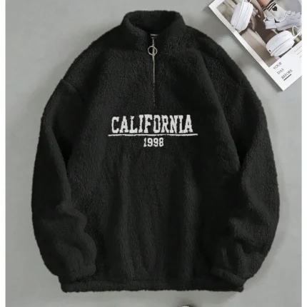 Black California Sherpa Drop Shoulder Sweatshirt