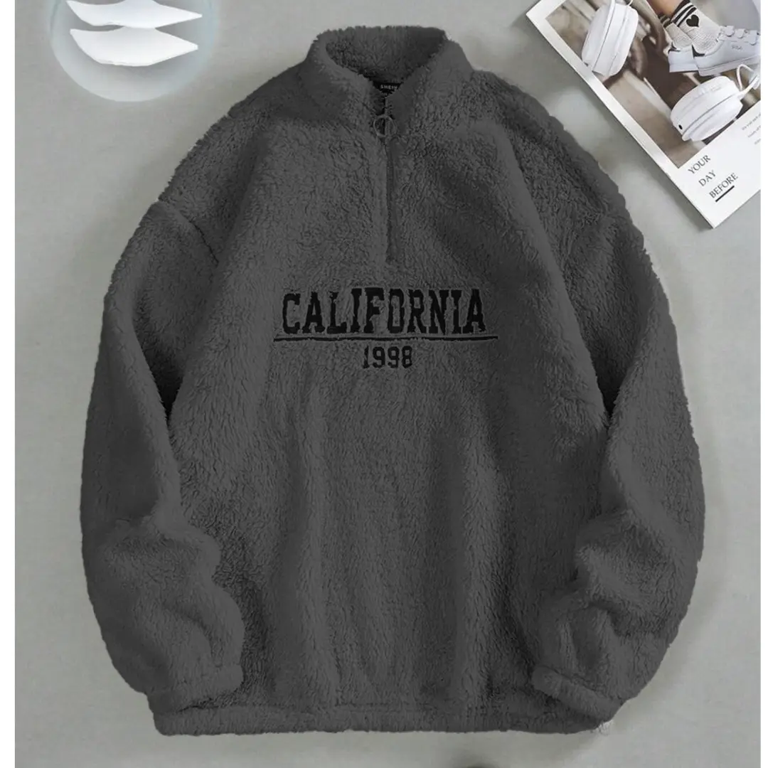 Charcoal California Sherpa Drop Shoulder Sweatshirt