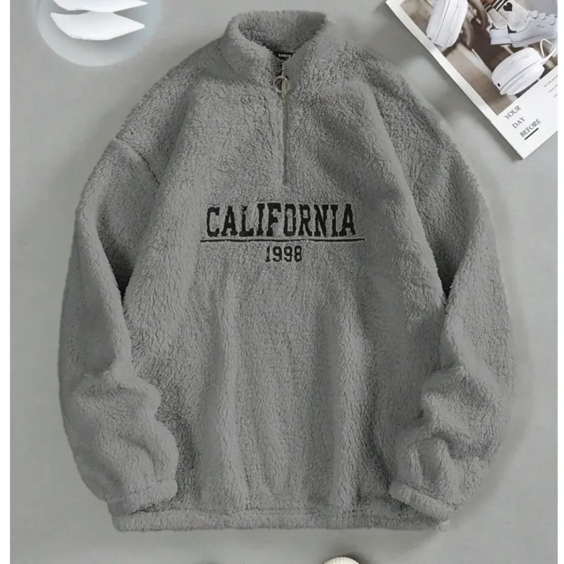 Grey California Sherpa Drop Shoulder Sweatshirt