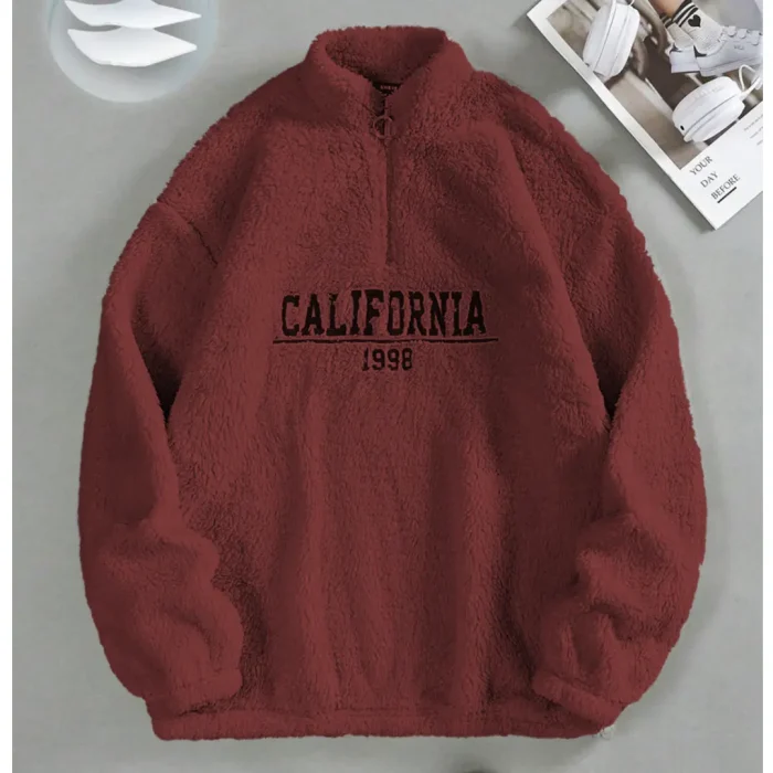 Maroon California Sherpa Drop Shoulder Sweatshirt