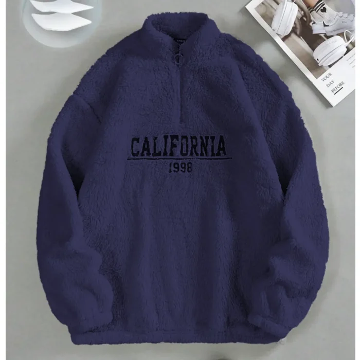 Navy Blue California Sherpa Drop Shoulder Sweatshirt