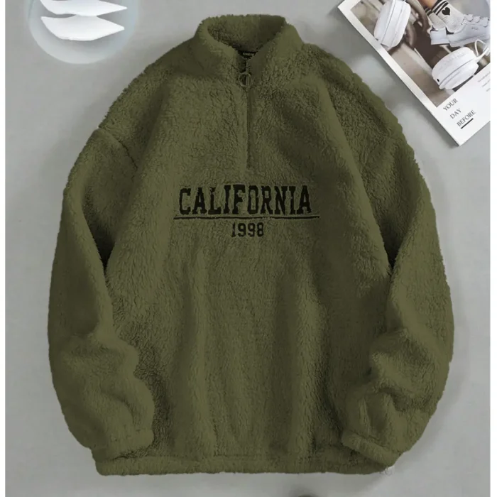 Olive California Sherpa Drop Shoulder Sweatshirt