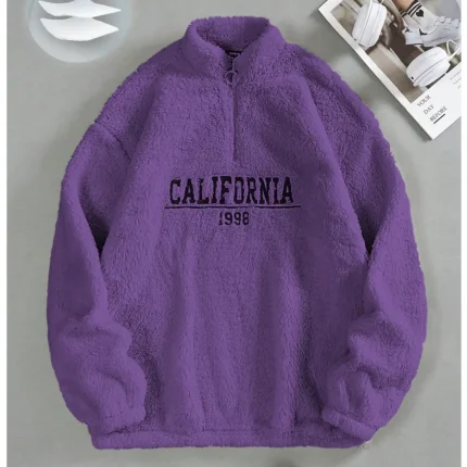 Purple California Sherpa Drop Shoulder Sweatshirt