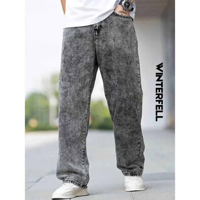 winterfell black acid wash straight fit jeans