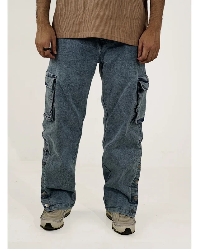 Blue Acid Snap Button Jeans