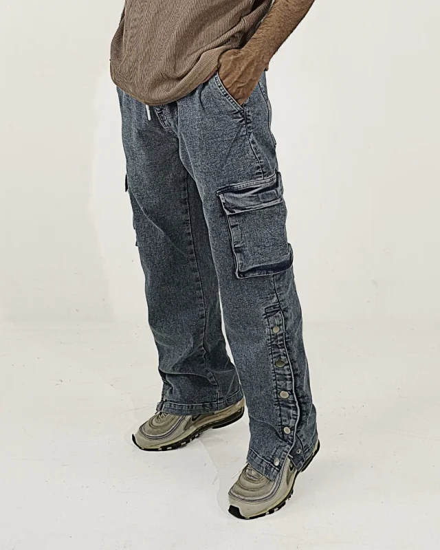 Blue Acid Snap Button Jeans