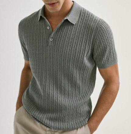 Grey Sage Cable Knit Polo
