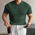 Green Sage Cable Knit Polo