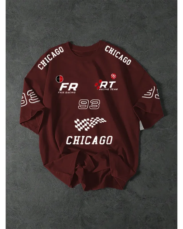 chicago racing maroon drop shoulder t shirt