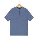 Zig Zag Dusty Blue Knit Polo - Image 2