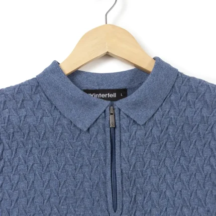 Zig Zag Dusty Blue Knit Polo