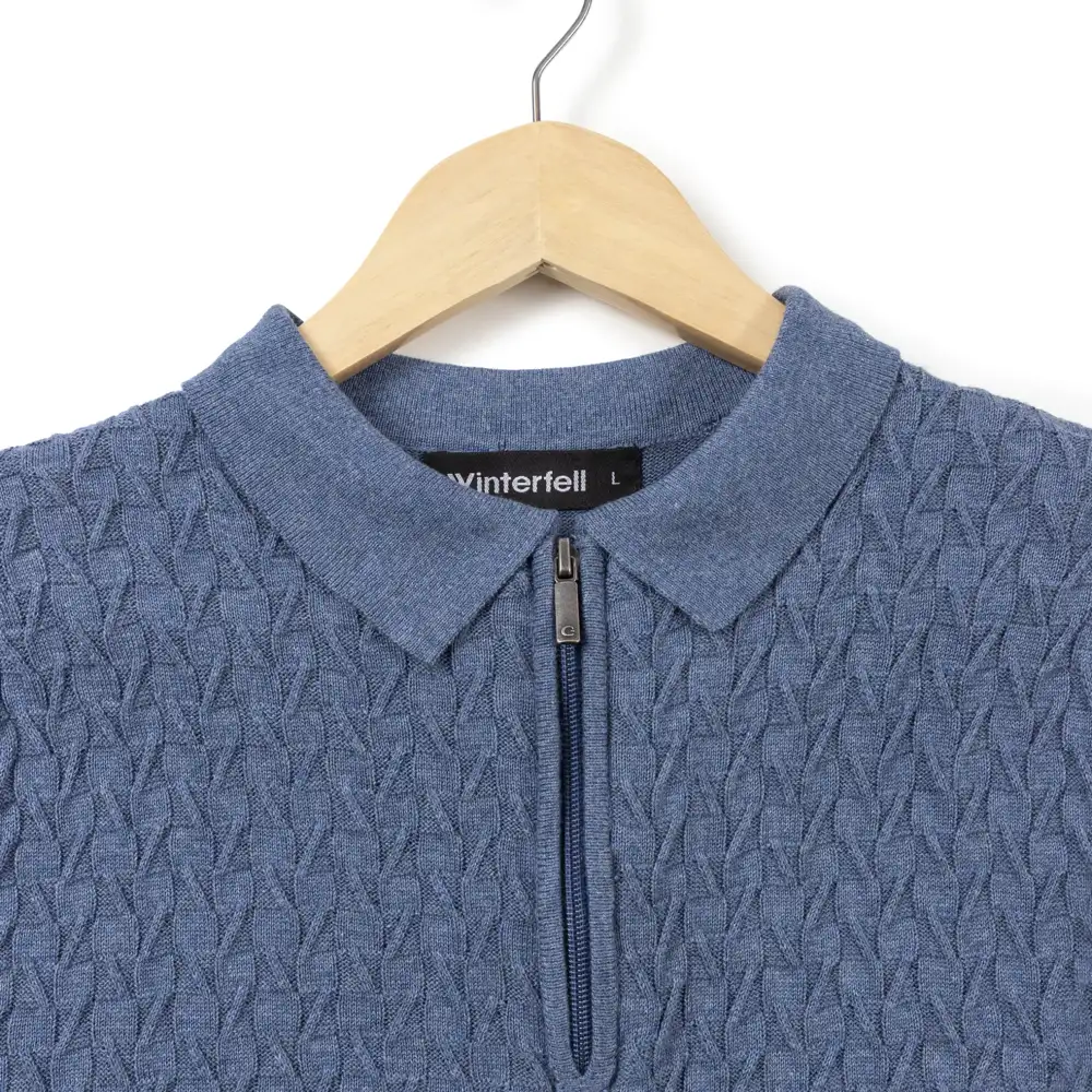 5.2 Zig Zag Dusty Blue Knit Polo - Image 1