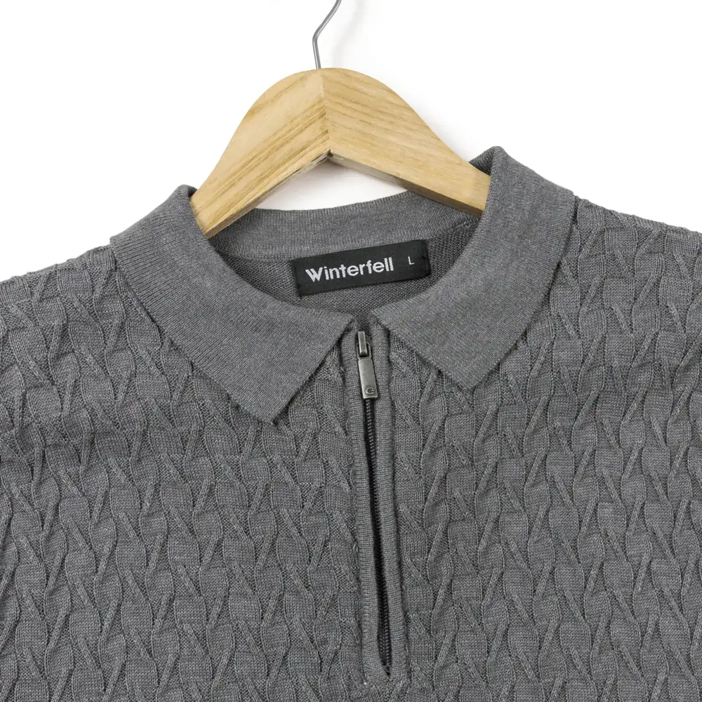 7.2 Zigzag Charcoal Knit Polo - Image 1