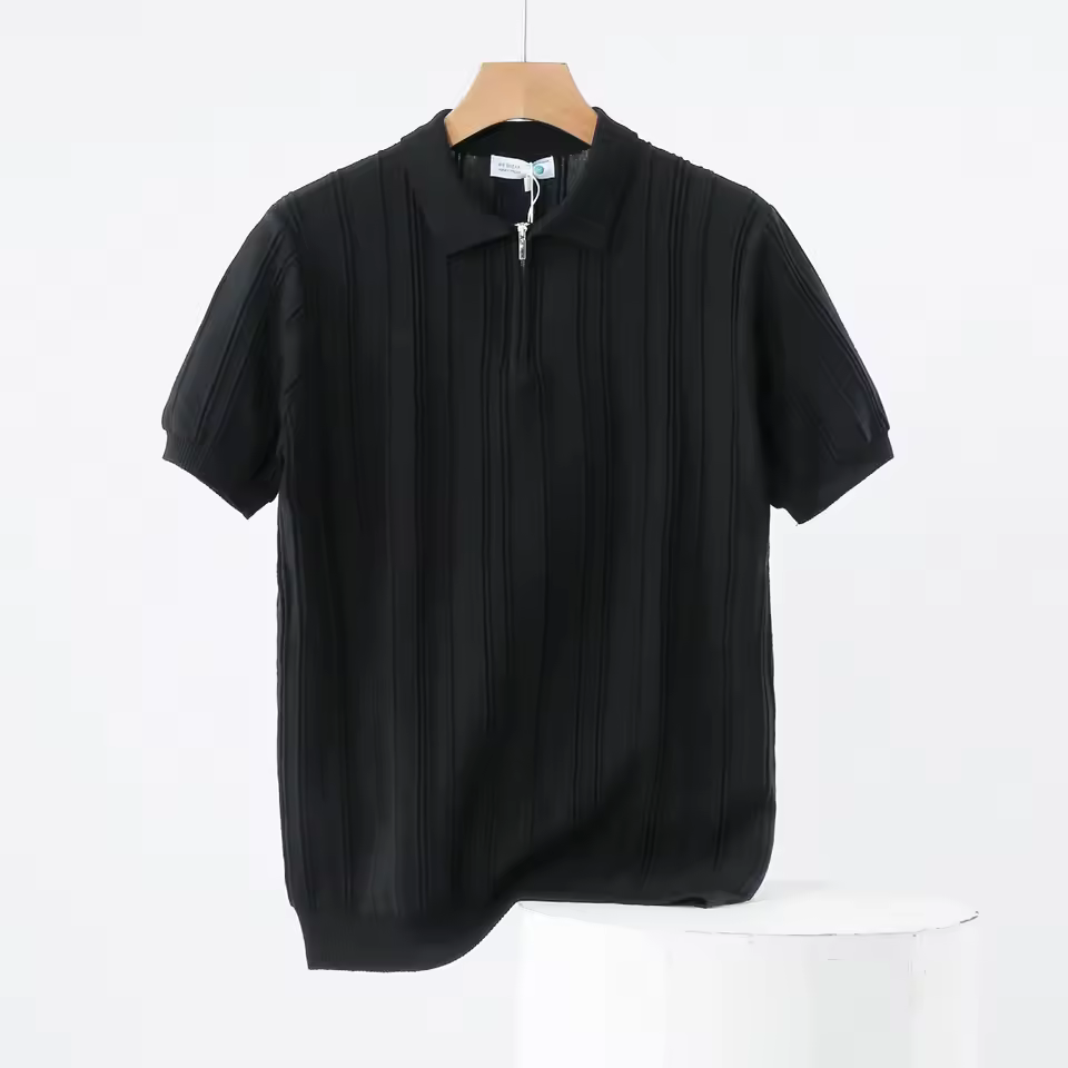 black line zip polo Black Line Zip Knit Premium Polo - Image 1