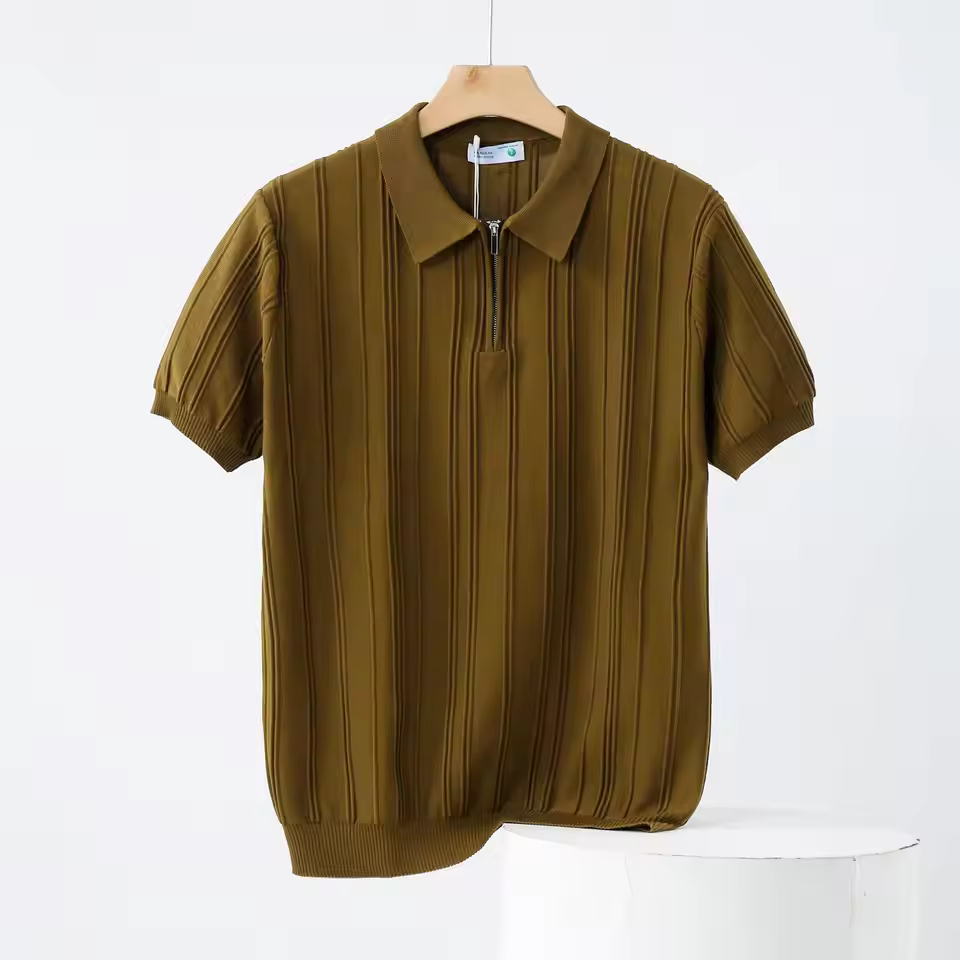 coffee line zip polo Coffee Line Zip Knit Premium Polo - Image 1