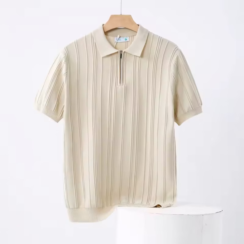 winterfell cream line zip polo