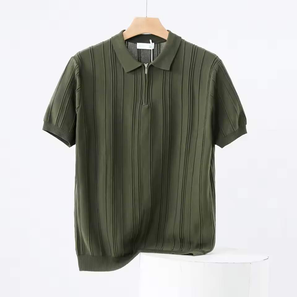 green line zip polo Green Line Zip Knit Premium Polo - Image 1