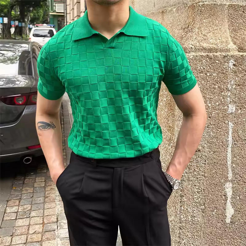 grid green knit polo Grid Green Knit Premium Polo - Image 1