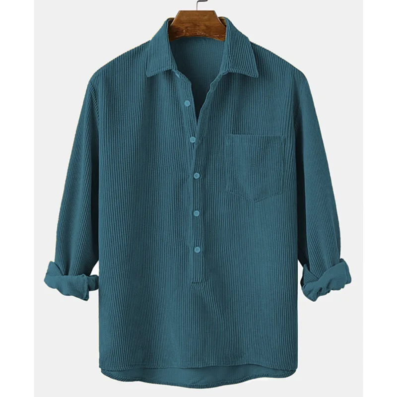 winterfell cord teal half button shirt