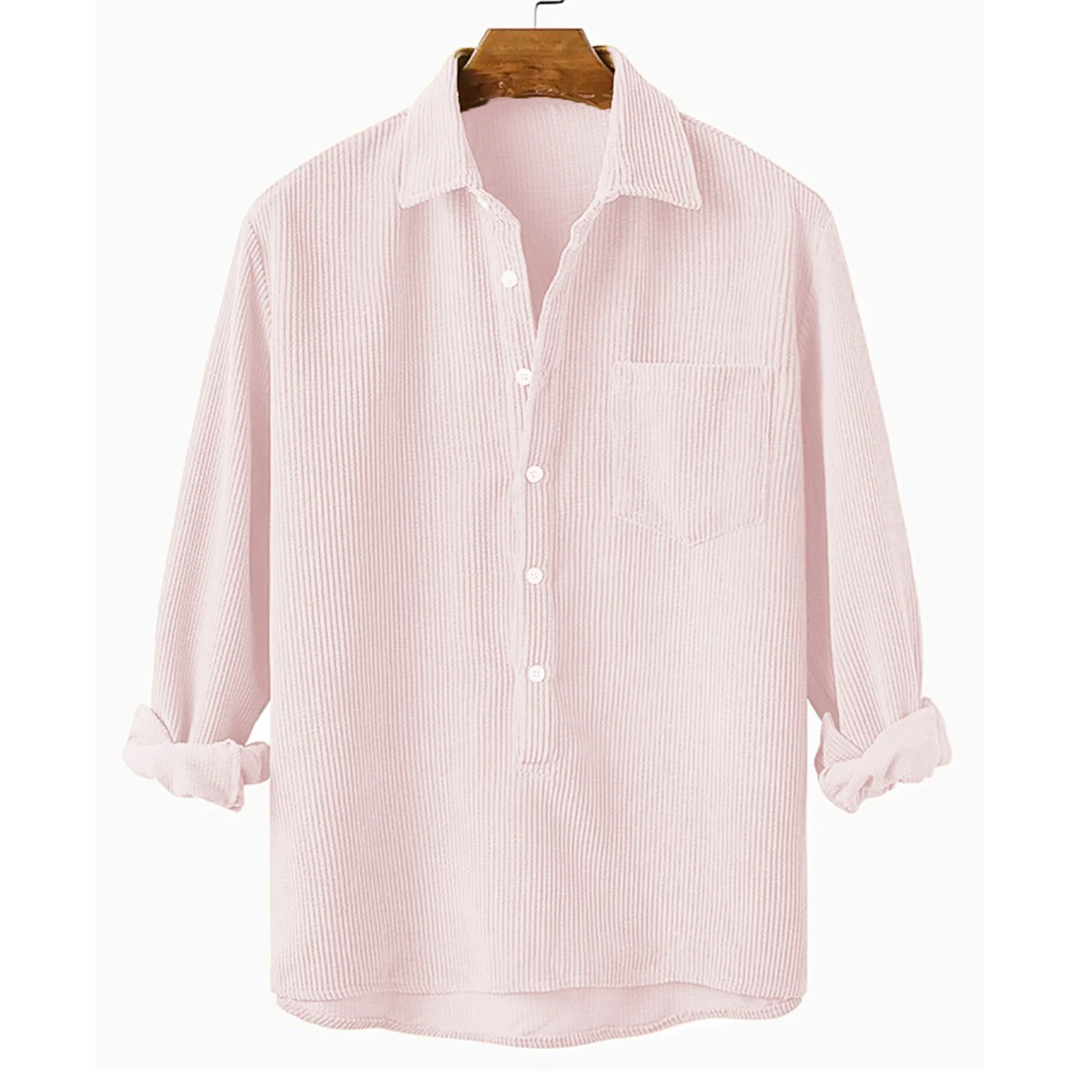 cord shirt pink off white Cord Off White Half Button Shirt - Image 1
