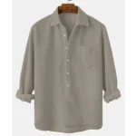 Cord Dark Khaki Half Button Shirt