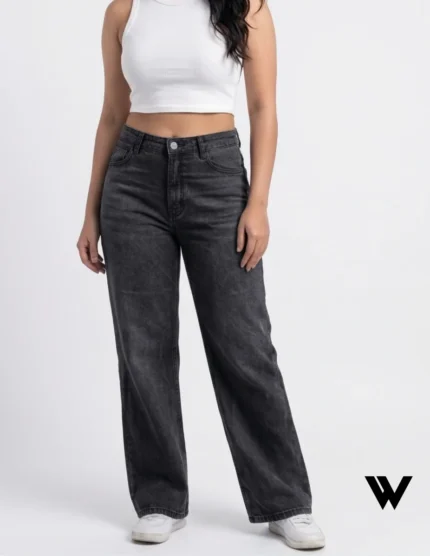 straight fit wide leg black jeans for women in bangladesh