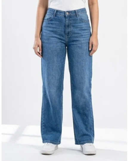 straight fit wide leg blue wash jeans for womens in bangladesh