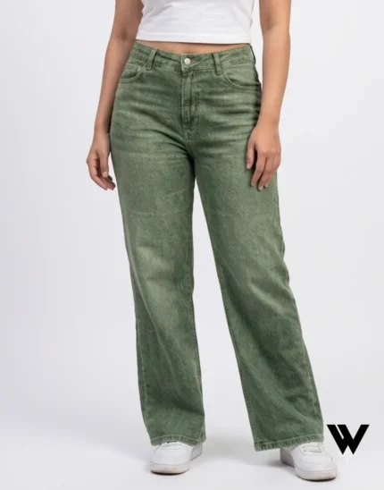 straight fit wide leg green fade jeans for women in bangladesh