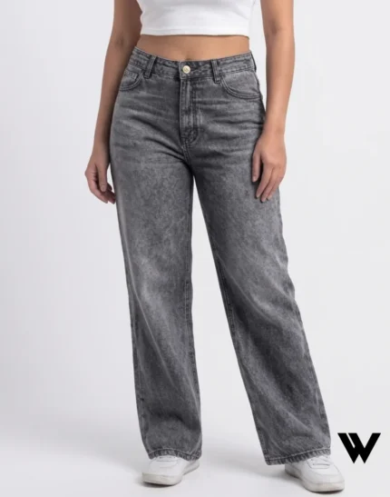 straight fit wide leg grey jeans for women in bangladesh