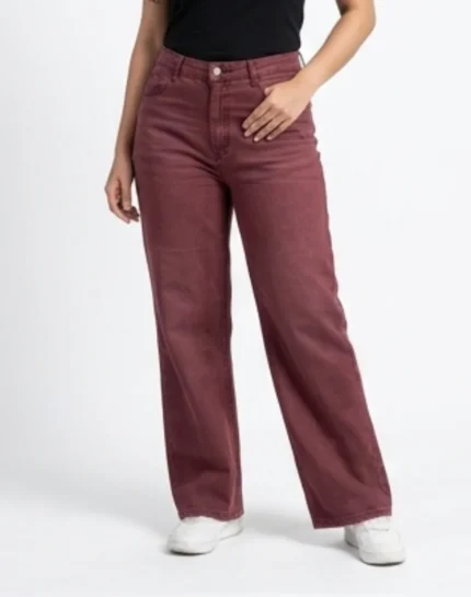 straight fit wide leg maroon jeans for women in bangladesh