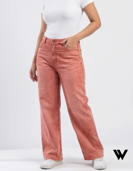 straight fit wide leg redish wash jeans for women in bangladesh