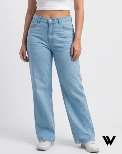 straight fit wide leg sky blue jeans for women in bangladesh