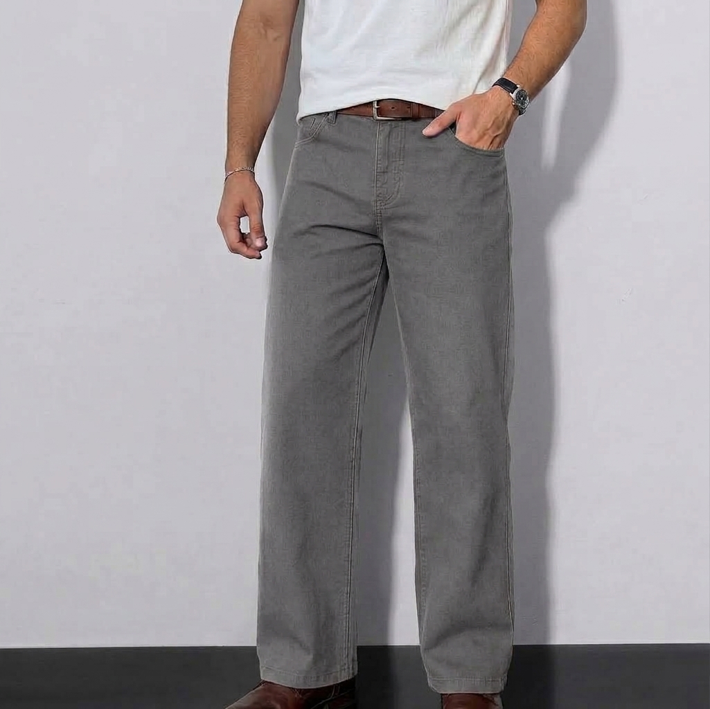 grey-twill-straight-fit-pant Grey Twill Straight Fit Pant - Image 1