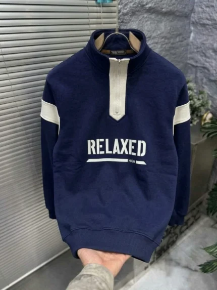 Relaxed Navy Blue Drop Shoulder Sweatshirt