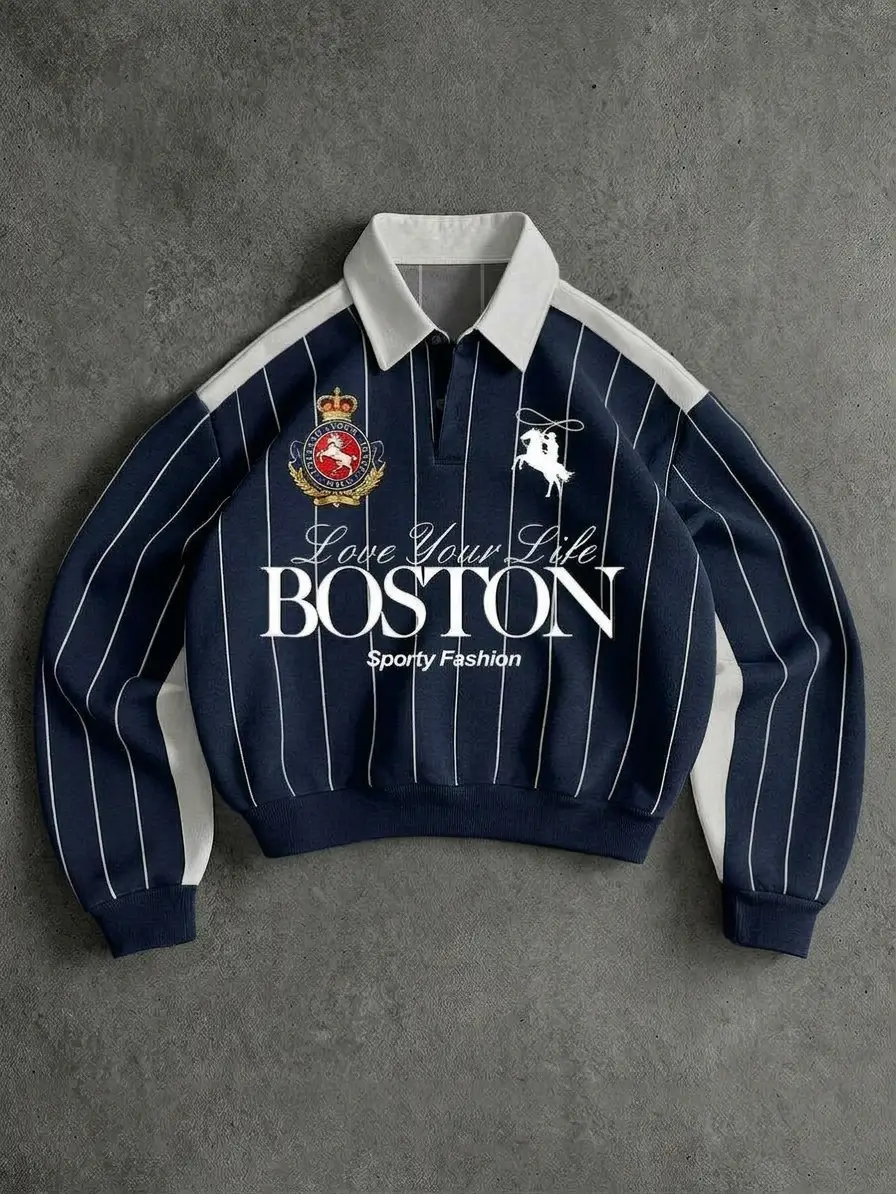 navy blue Boston Navy Blue Drop Shoulder Sweatshirt - Image 1